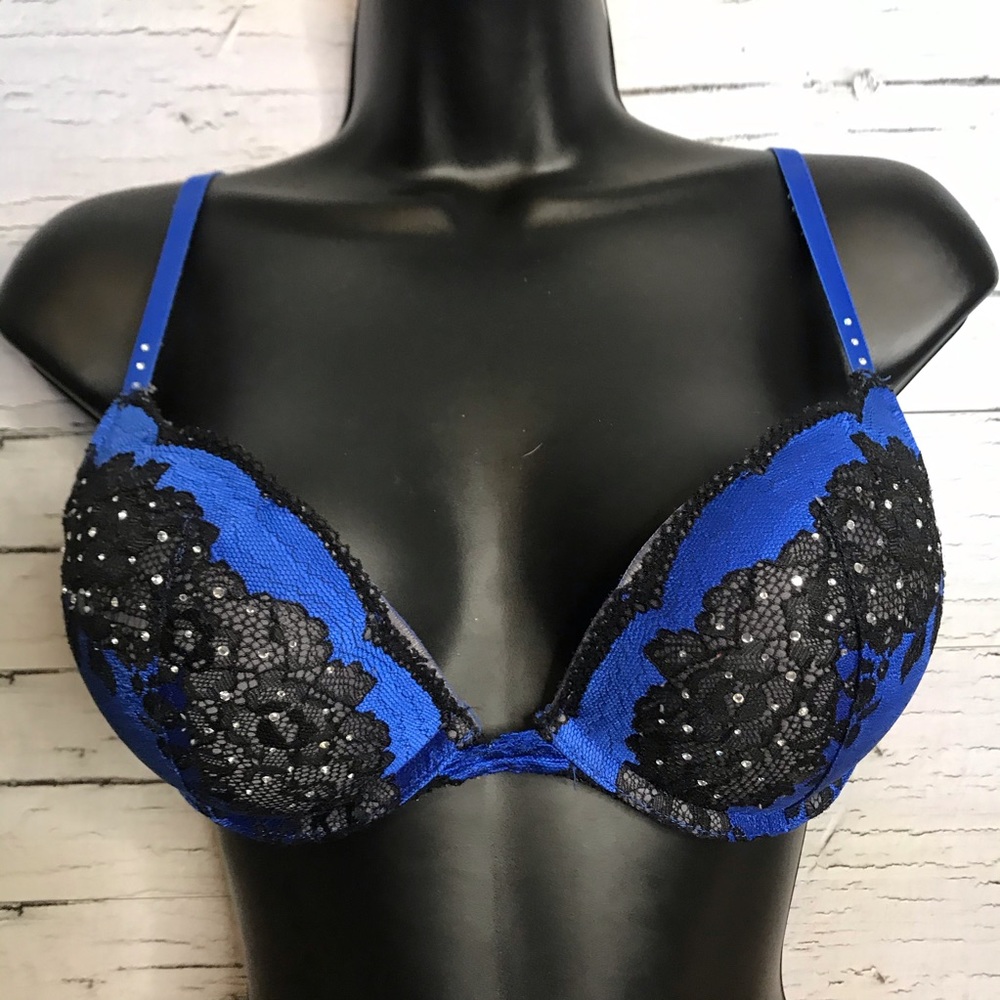 La Senza Plunge Lace Blue & Black Bra